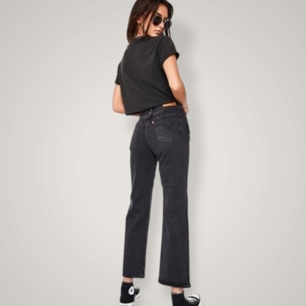 Levi's Premium Ribcage‎ Straight Jeans W28 L27 Black High Rise Button Fly Ankle - Picture 15 of 15